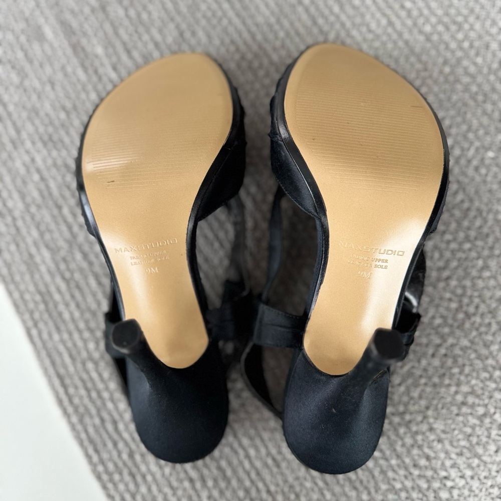 MAX STUDIO Black Satin Slingback Heels with Rosette Detail Size 9 - Picture 6 of 10